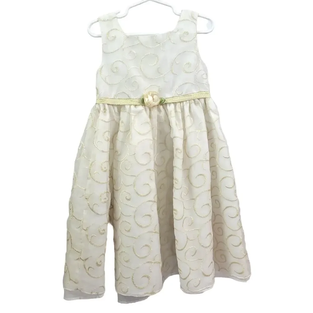 Girls Youngland White and Gold Sheer Multi-layered‎ Dress Size 5